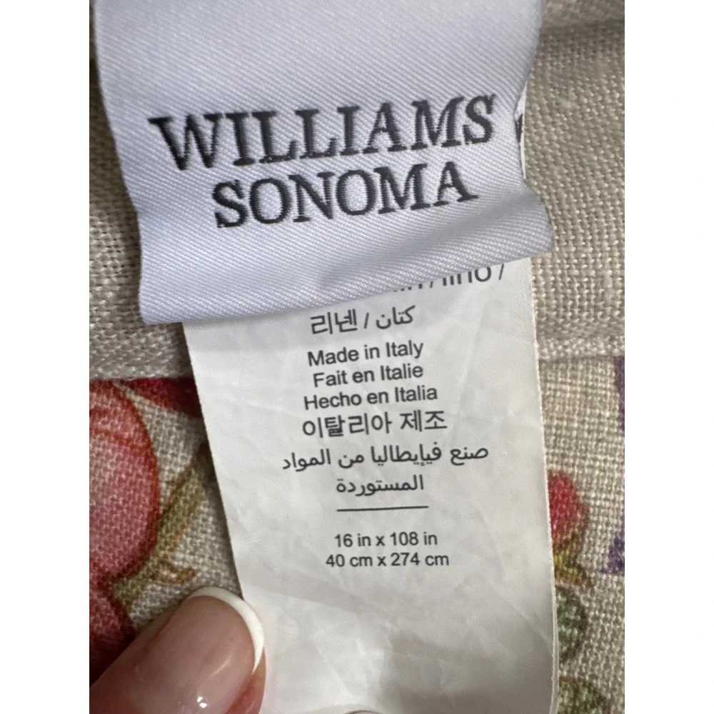 Williams Sonoma Modern Floral Table Runner 100% Linen Made in Italy 16x108 Pink